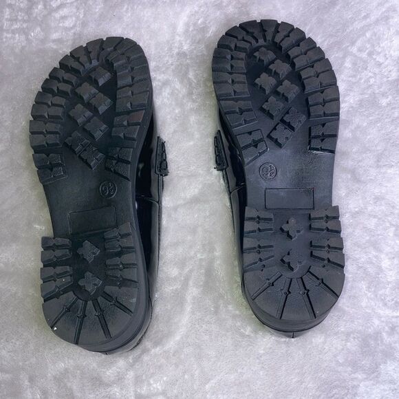 NWT OLD NAVY 9.5 Unisex Black Shiny Patent Chunky Loafers - Picture 6 of 11